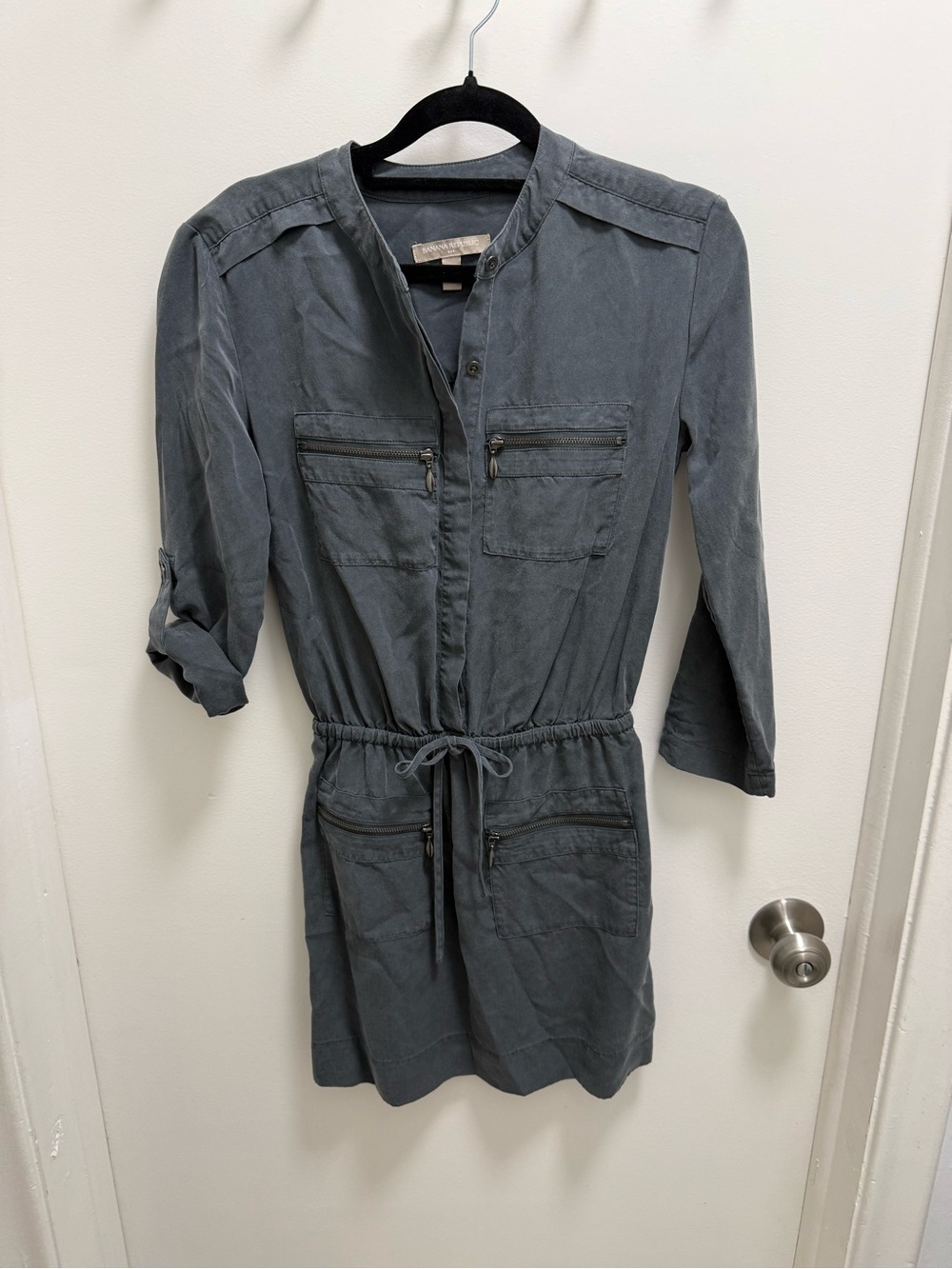 Banana Republic Gray Utility Shirt Dress with Drawstring Waist
